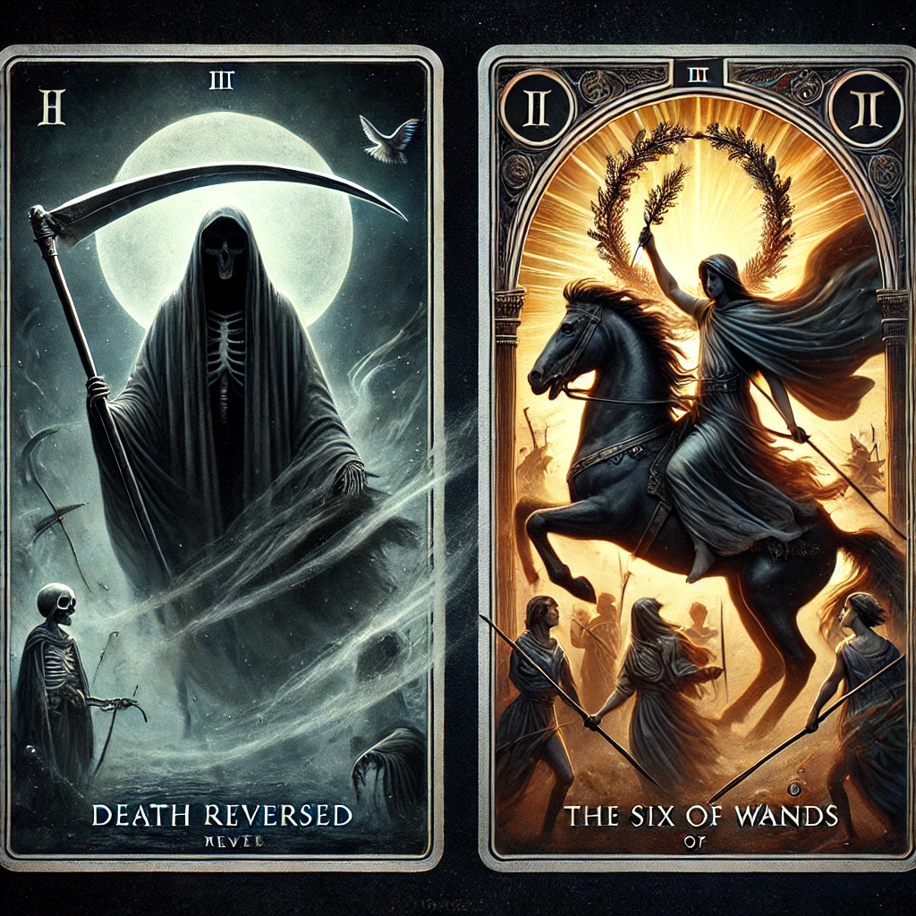 Death Reversed and Six of Wands