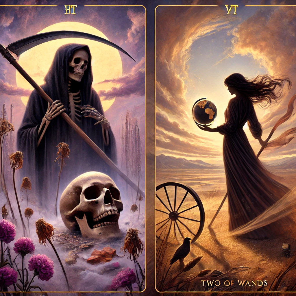 Death Reversed and Two of Wands