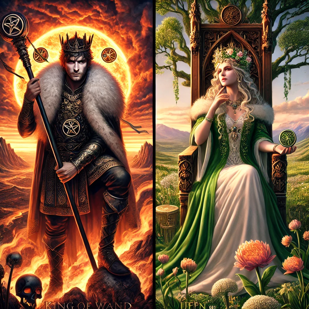 King of Wands Reversed and Queen of Pentacles