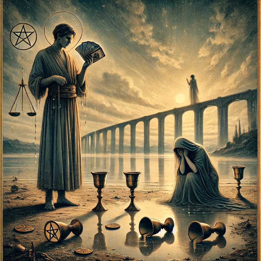 Page of Pentacles Reversed and Five of Cups