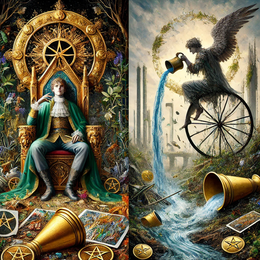 Queen of Pentacles Reversed and Temperance Reversed