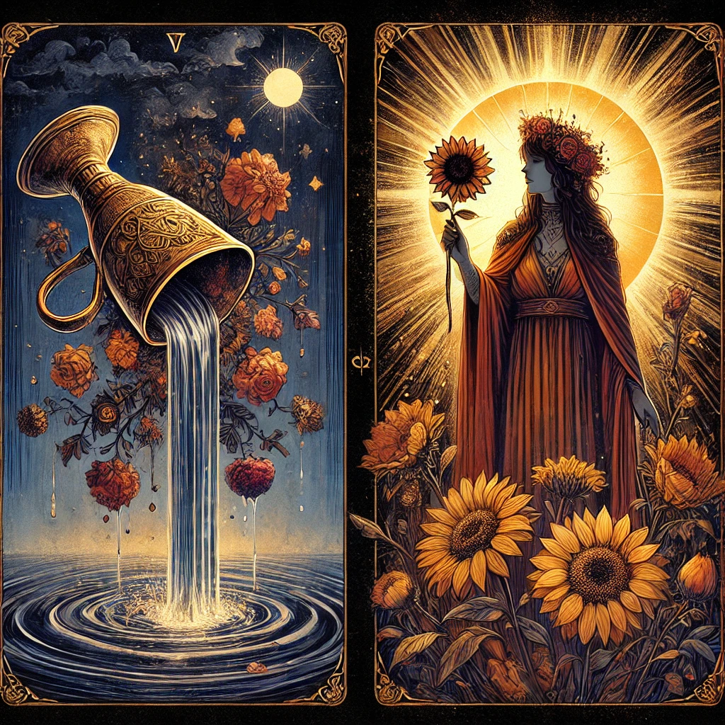 Reversed Ace of Cups and Queen of Wands