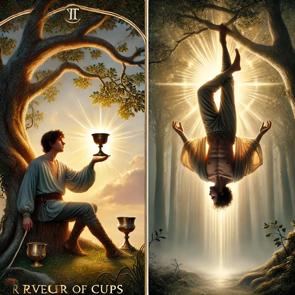 Reversed Four of Cups and Hanged Man