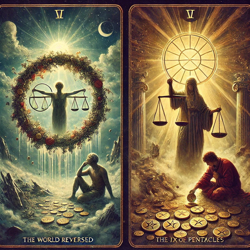 Reversed World and Six of Pentacles
