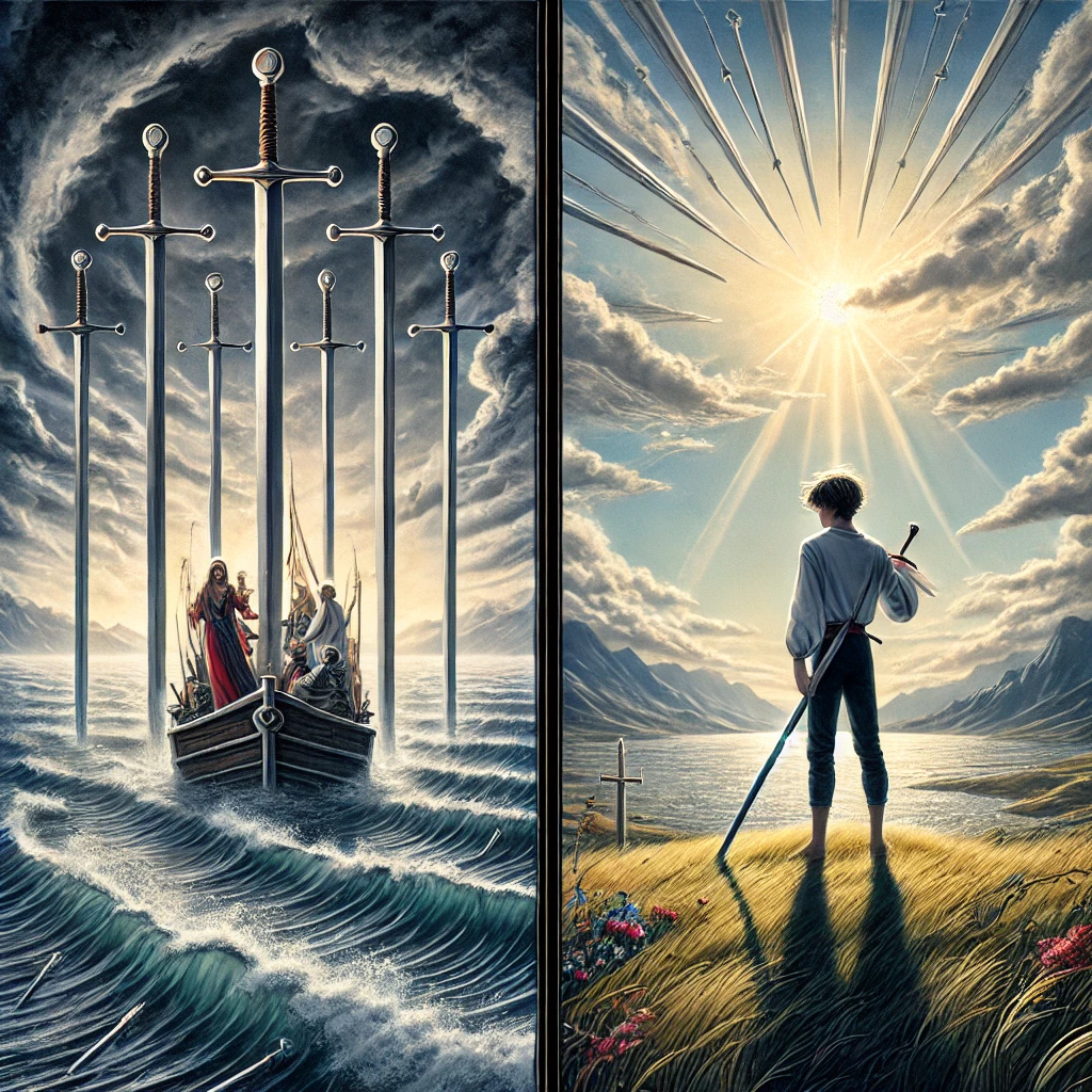 Six of Swords Reversed and Page of Swords