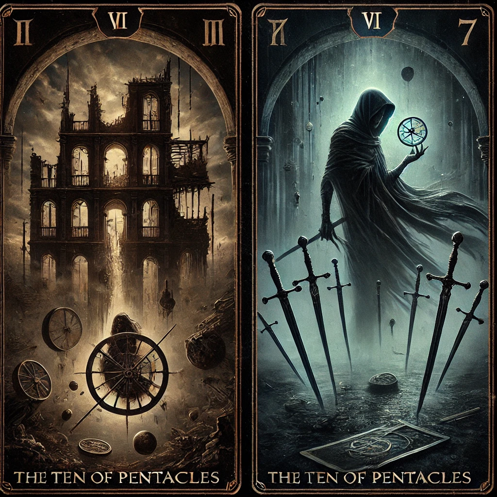 Ten of Pentacles Reversed and Seven of Swords 