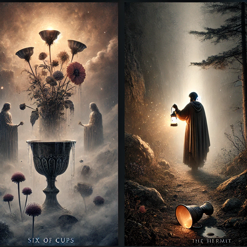 The Reversed Six of Cups & The Hermit