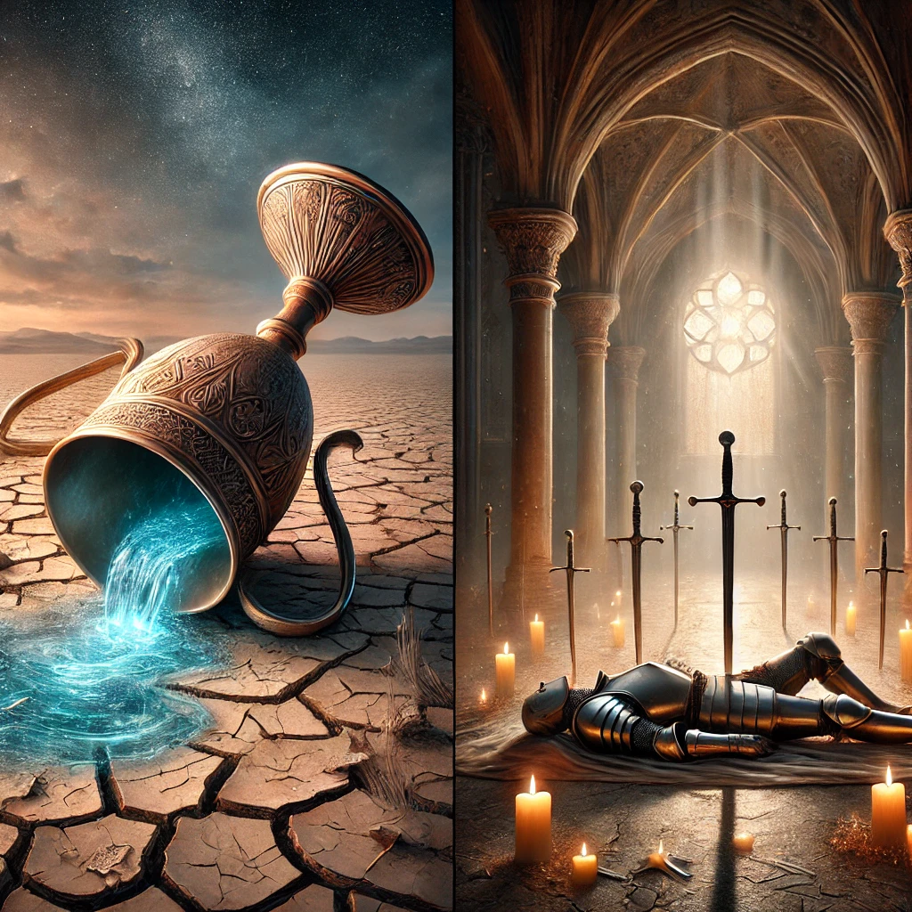 Ace of Cups Reversed and Four of Swords