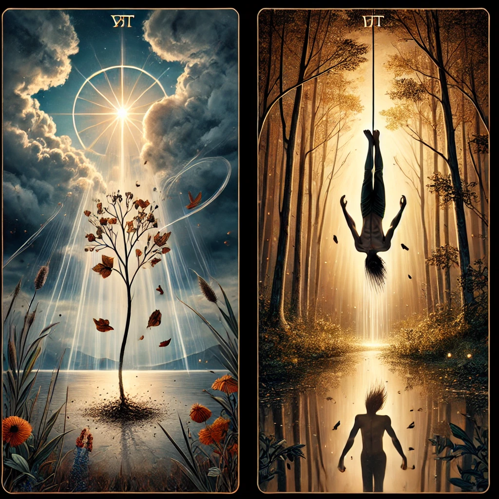 Ace of Wands Reversed and The Hanged Man