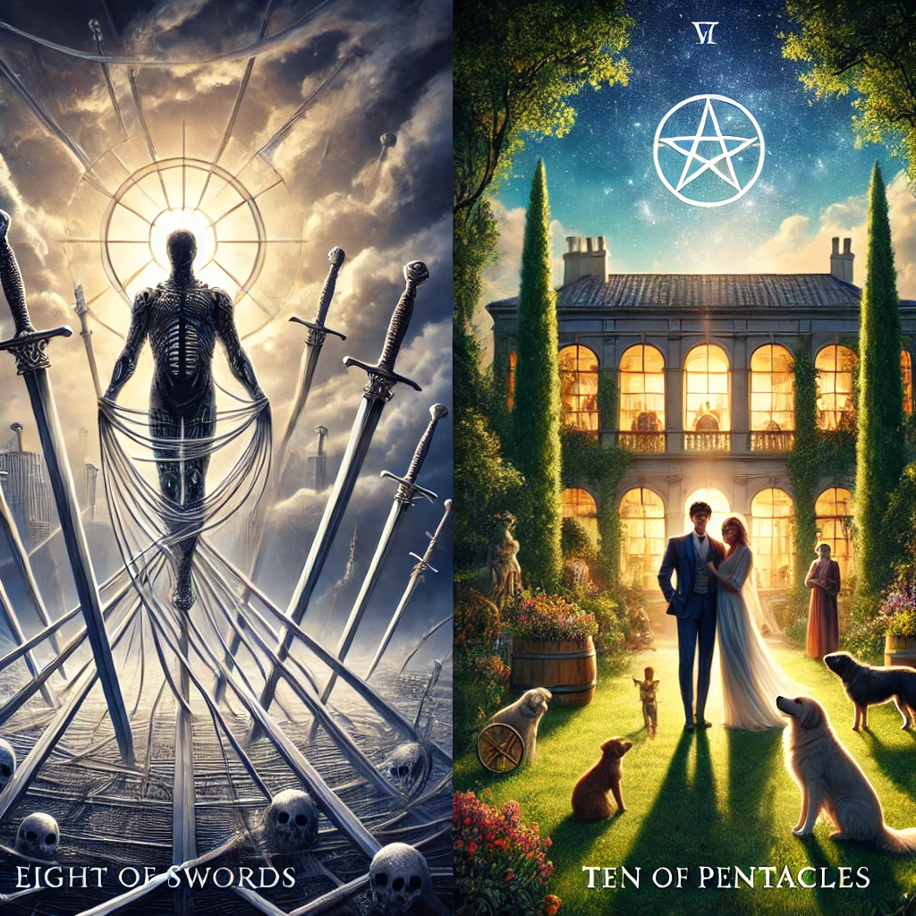 Eight of Swords Reversed and Ten of Pentacles