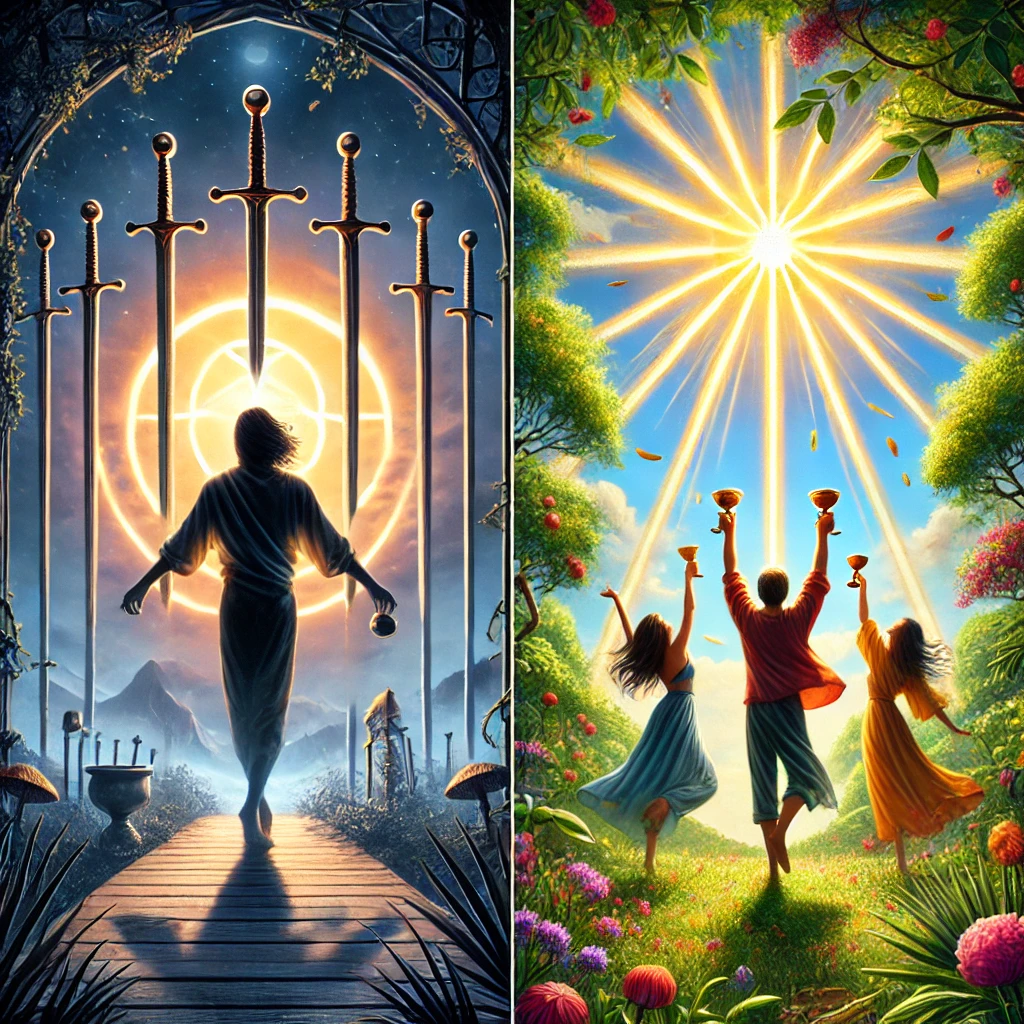 Eight of Swords Reversed and Three of Cups