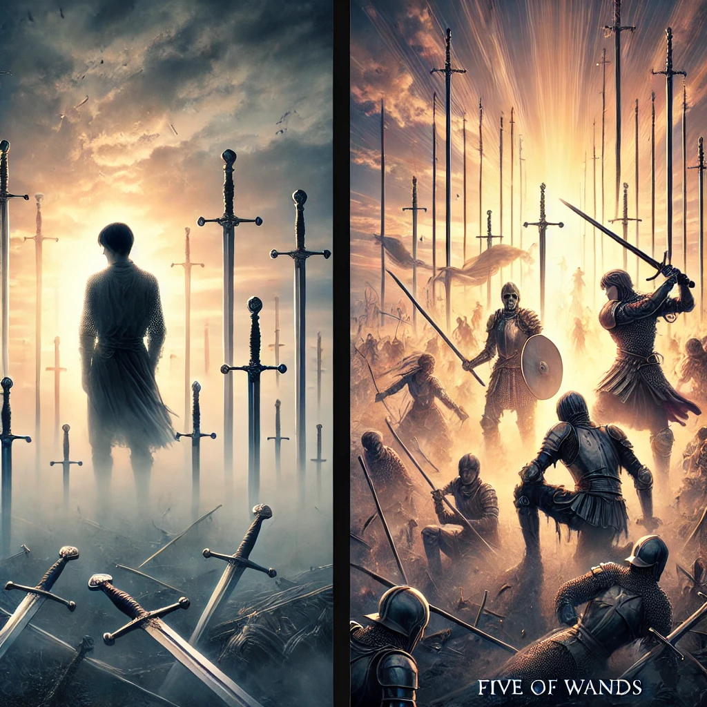 Five of Swords Reversed and Five of Wands