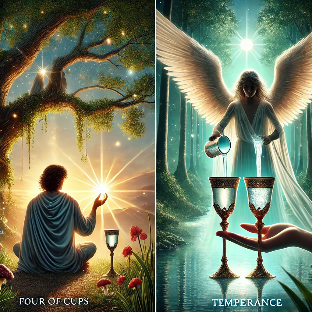 Four of Cups Reversed and Temperance