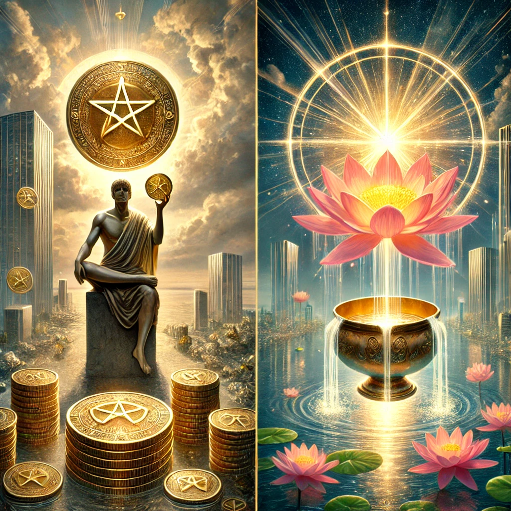 Four of Pentacles and Ace of Cups