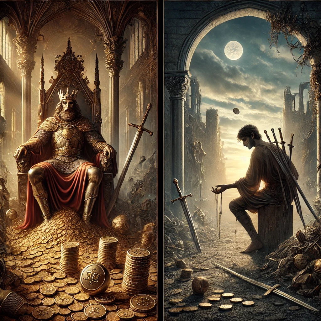 King of Pentacles Reversed and Seven of Swords Reversed