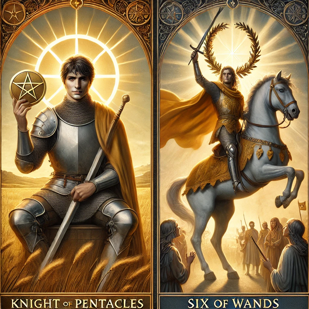 Knight of Pentacles and Six of Wands