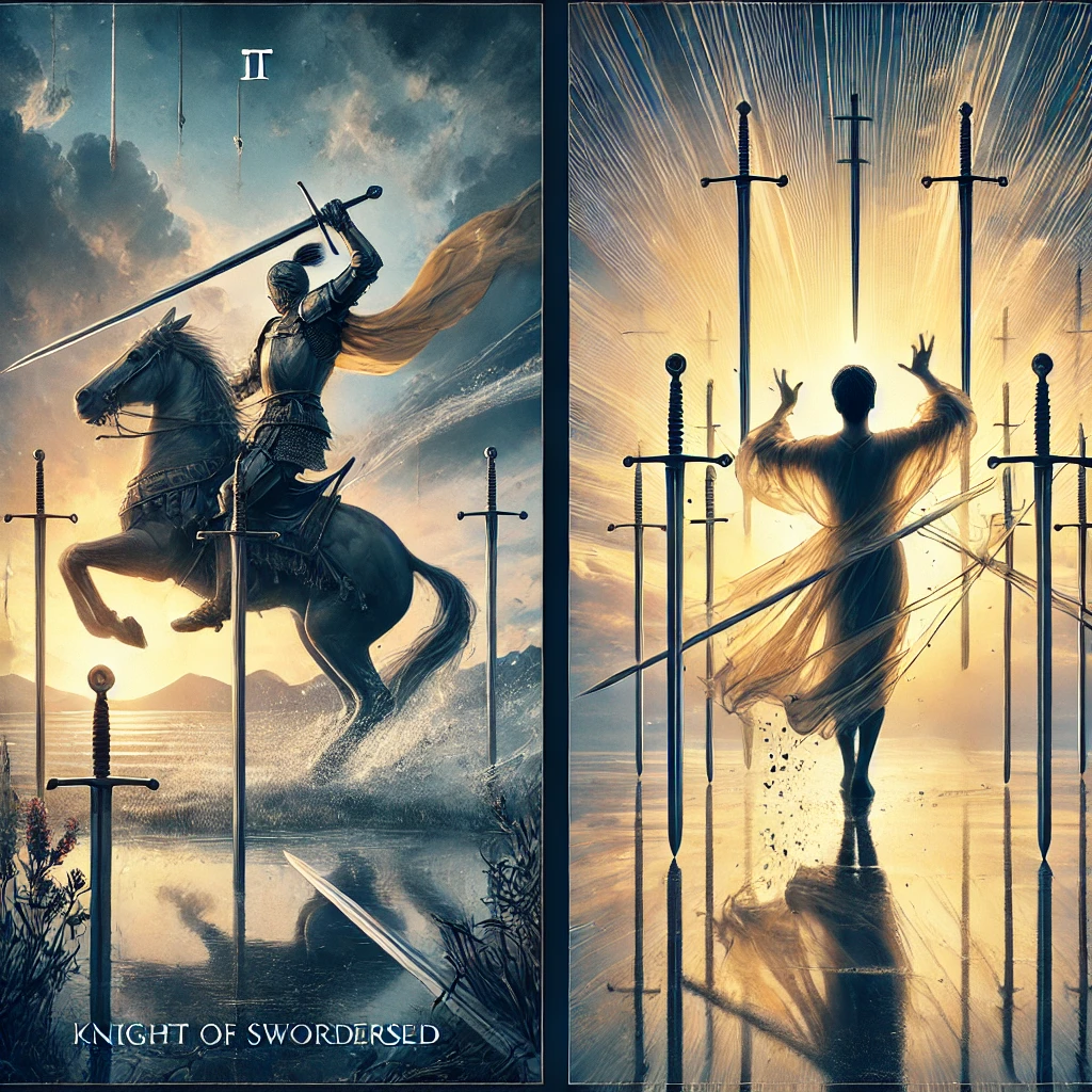 Knight of Swords Reversed and Eight of Swords Reversed