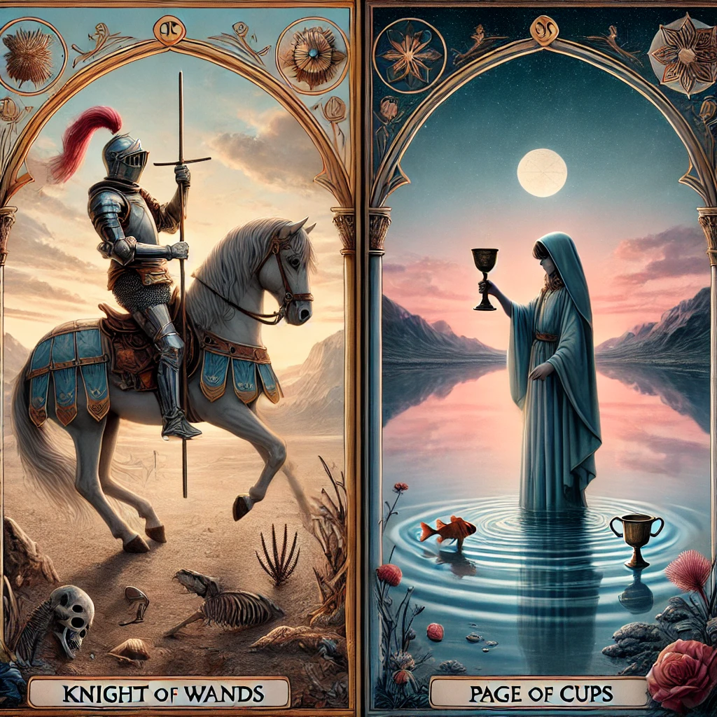Knight of Wands Reversed and Page of Cups