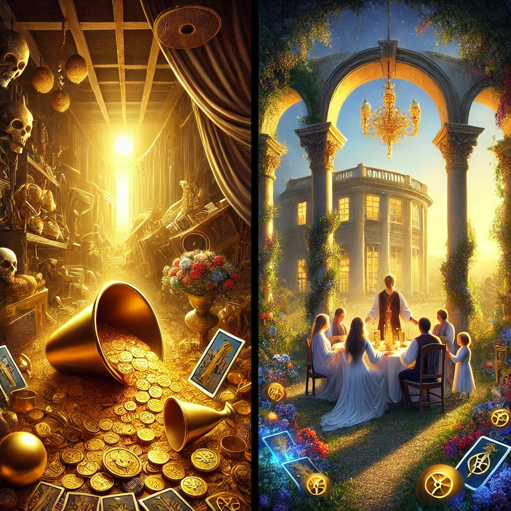 Nine of Cups Reversed and Ten of Pentacles