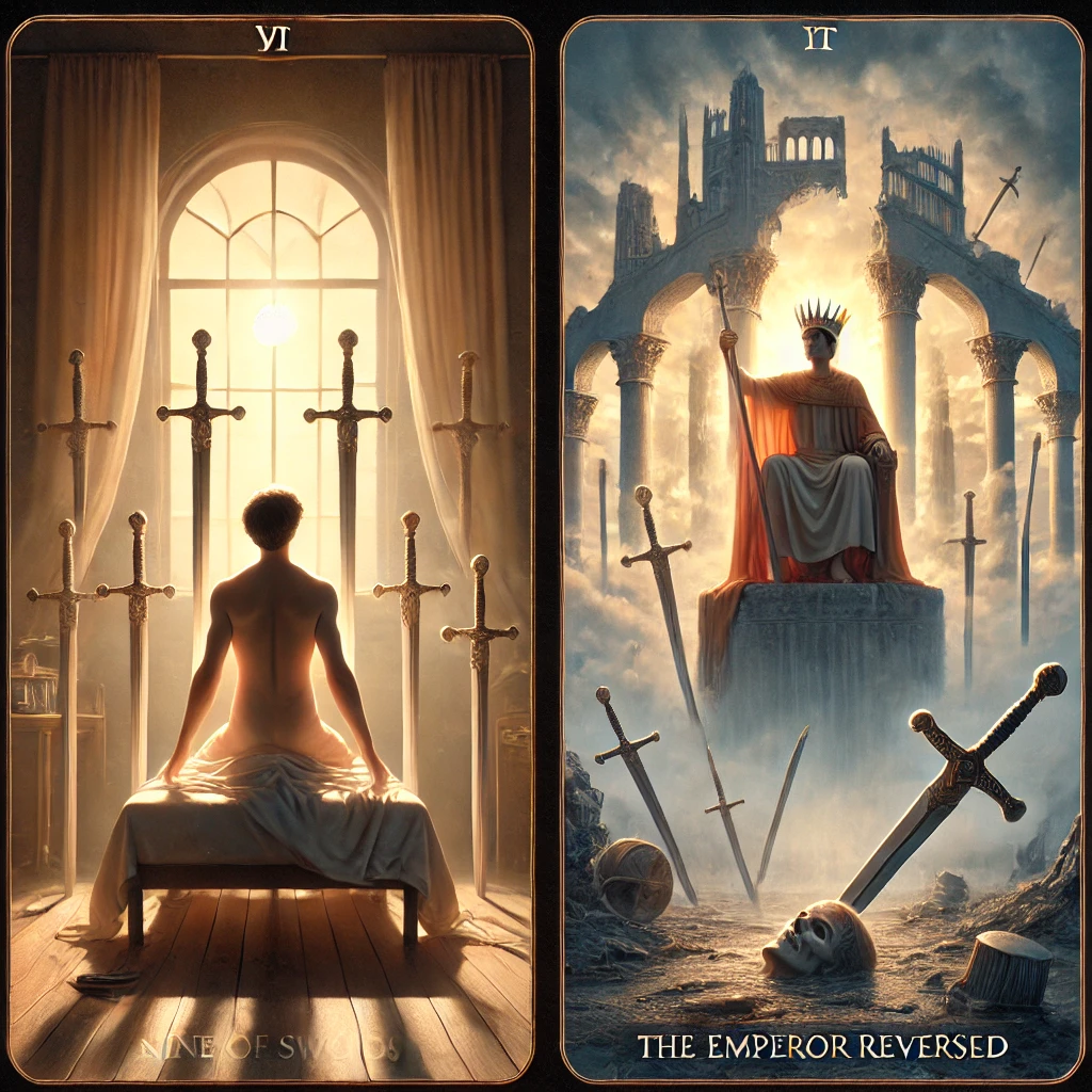 Nine of Swords Reversed and The Emperor Reversed
