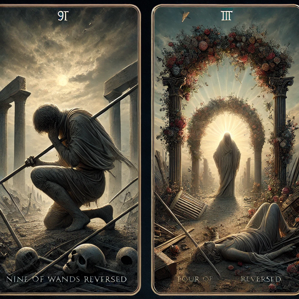 Nine of Wands Reversed and Four of Wands Reversed