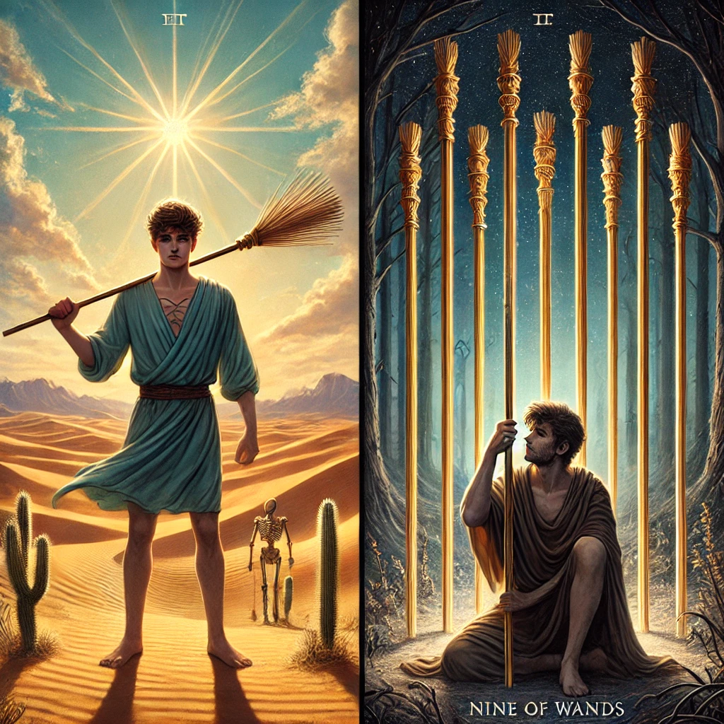 Page of Wands and Nine of Wands