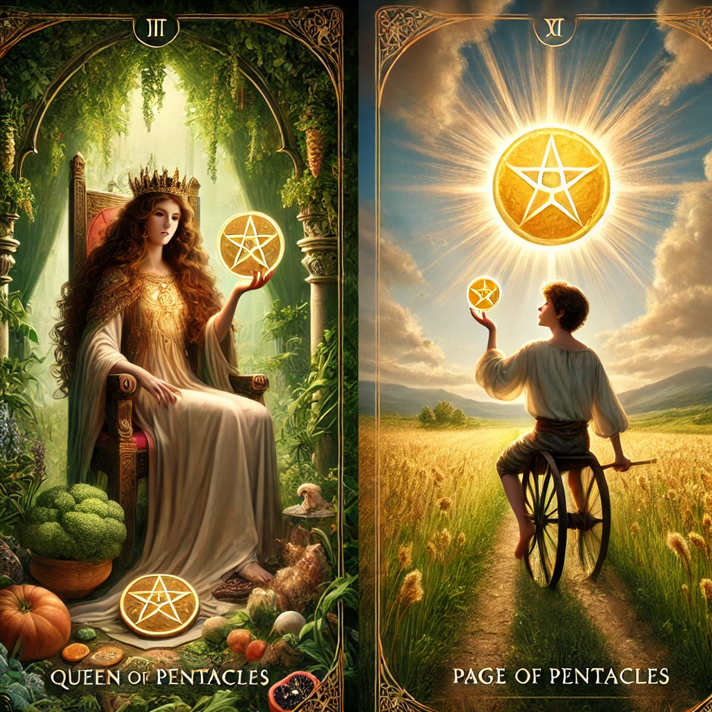 Queen of Pentacles and Page of Pentacles