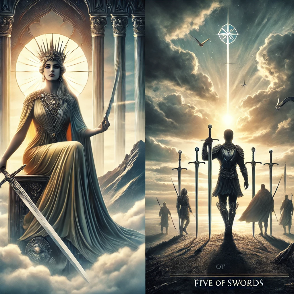 Queen of Swords and Five of Swords