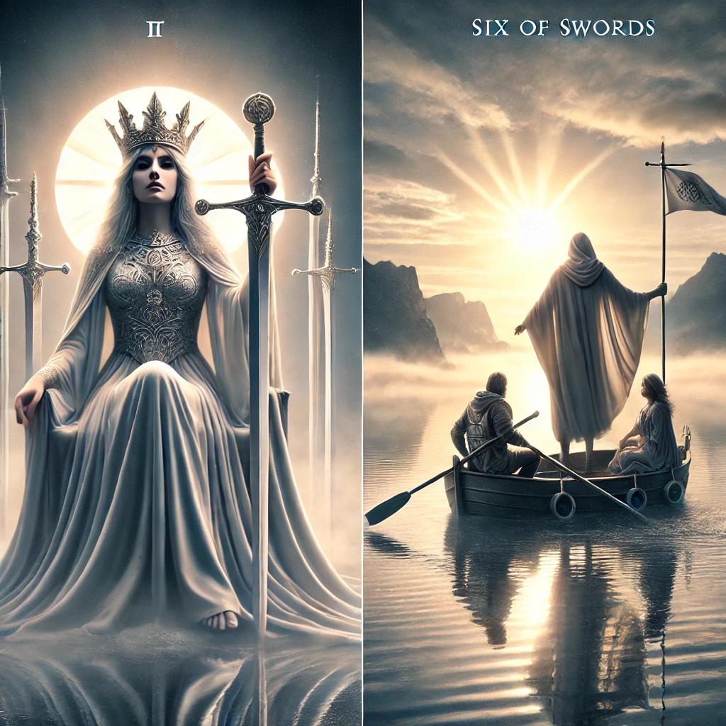 Queen of Swords and Six of Swords