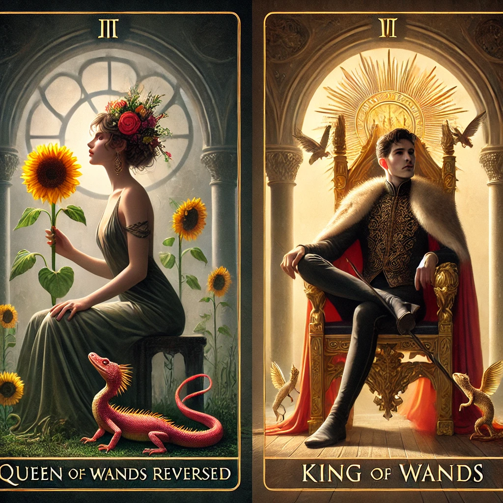 Queen of Wands Reversed and King of Wands