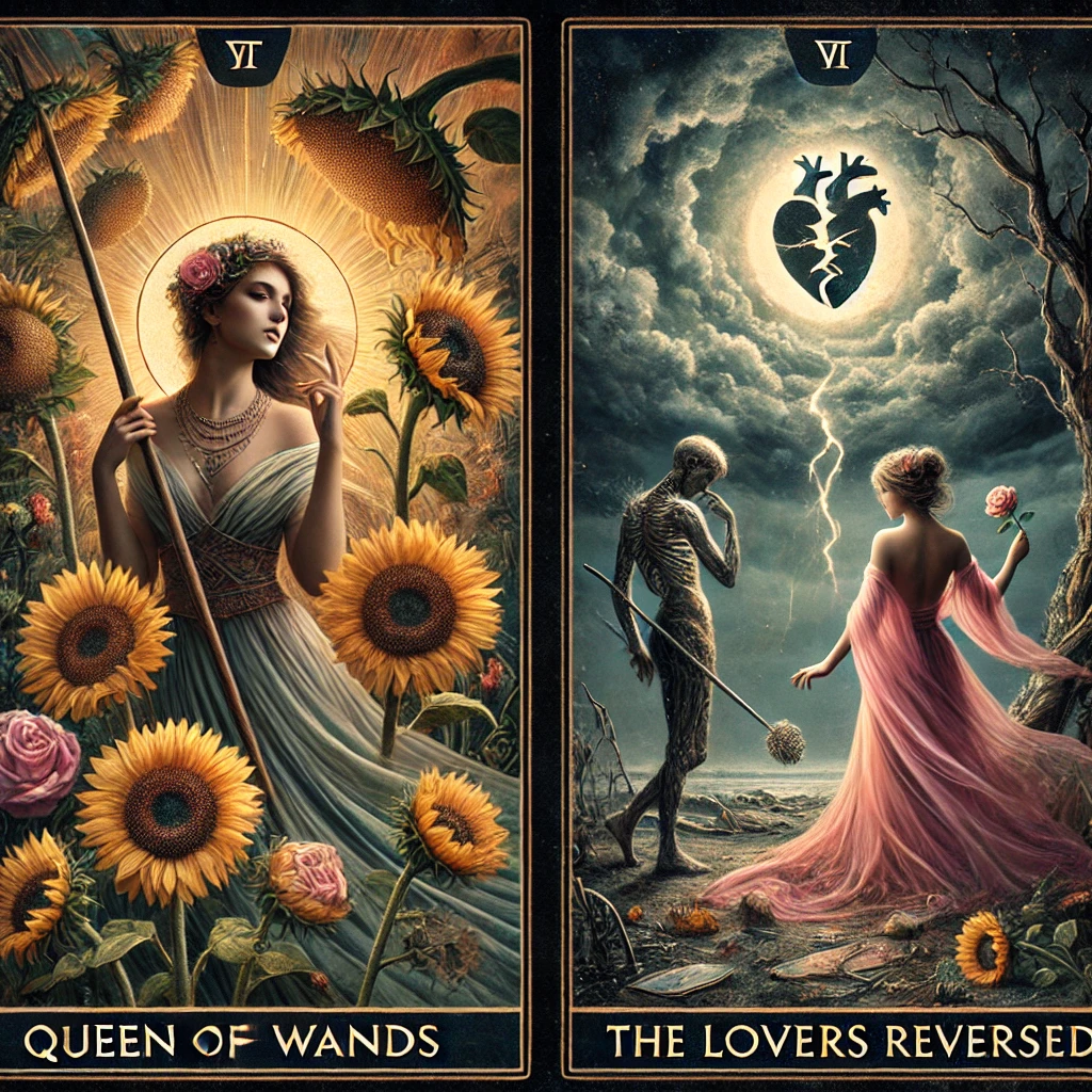 Queen of Wands Reversed and The Lovers Reversed