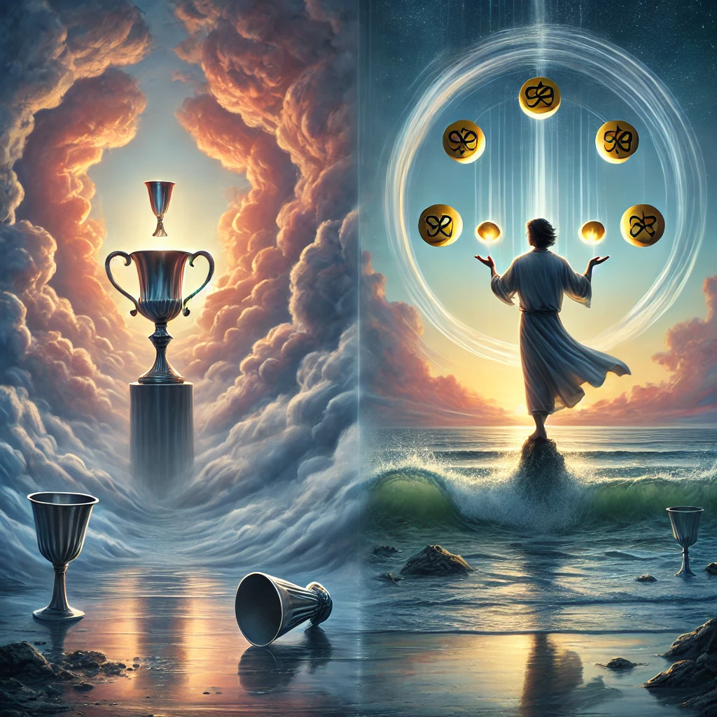 Seven of Cups Reversed and Two of Pentacles