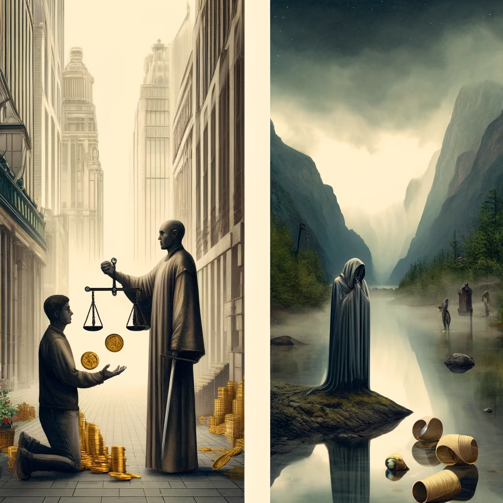 Six of Pentacles and Five of Cups