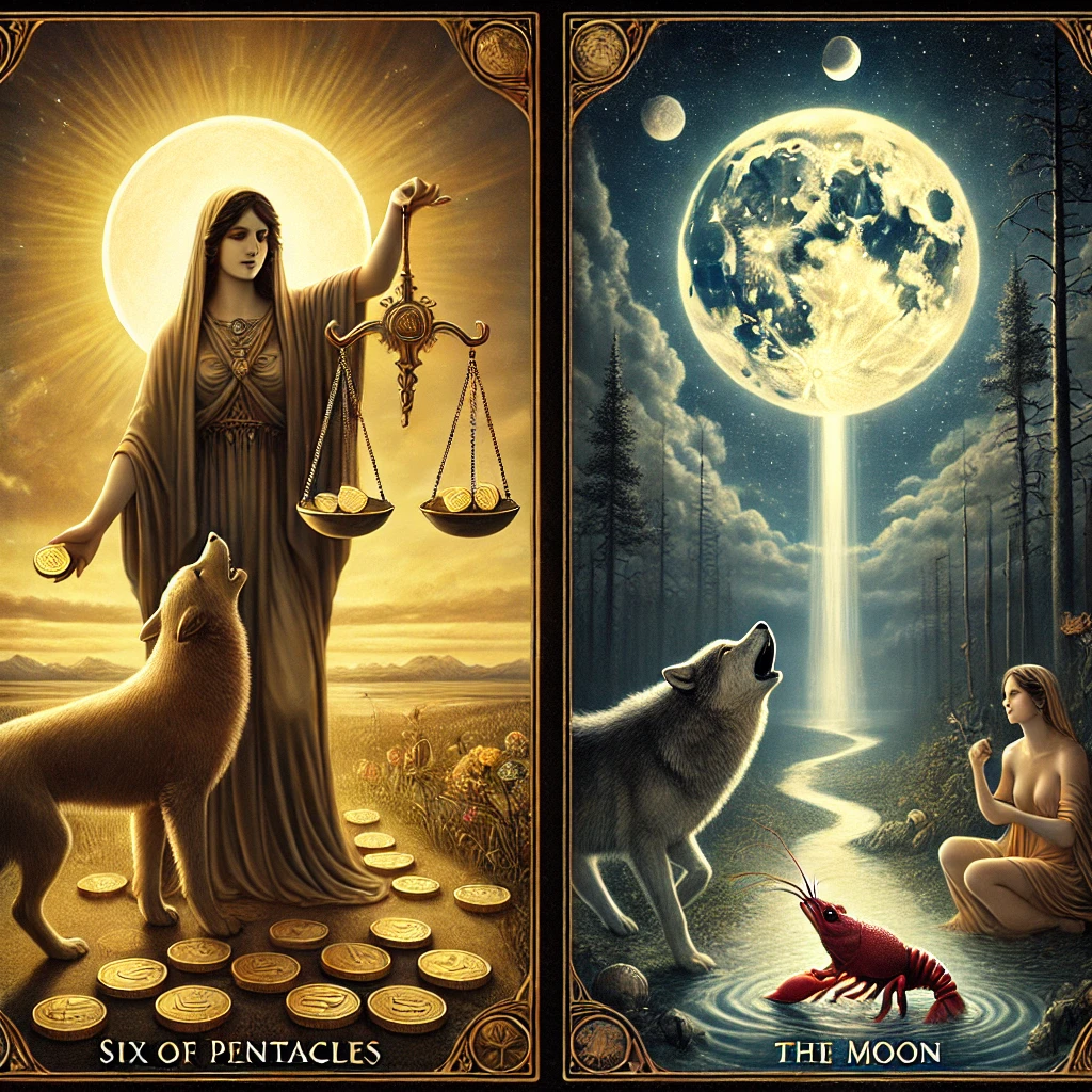 Six of Pentacles and The Moon