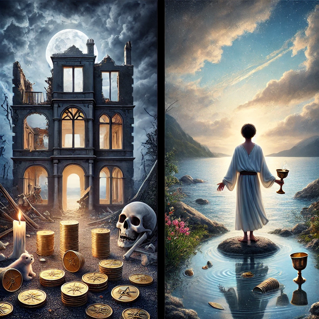 Ten of Pentacles Reversed and Page of Cups