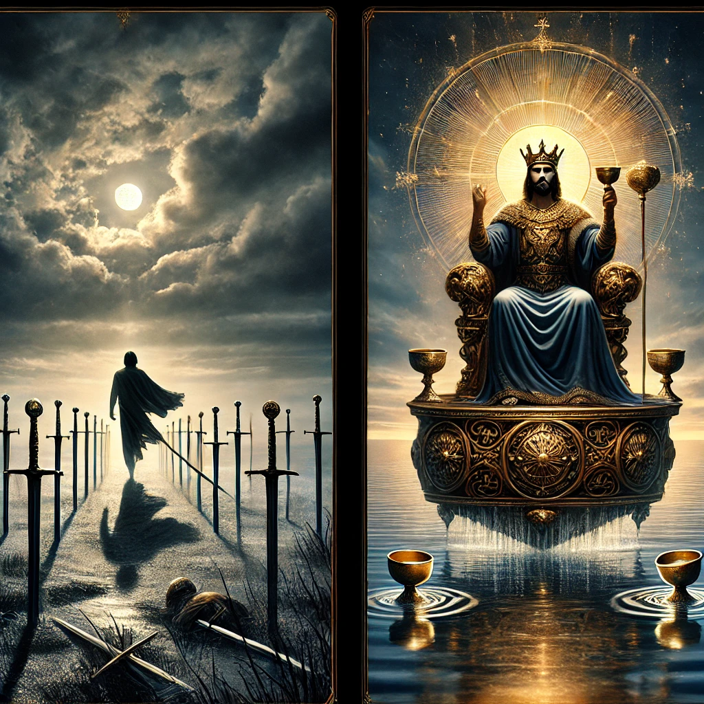 Ten of Swords Reversed and King of Cups