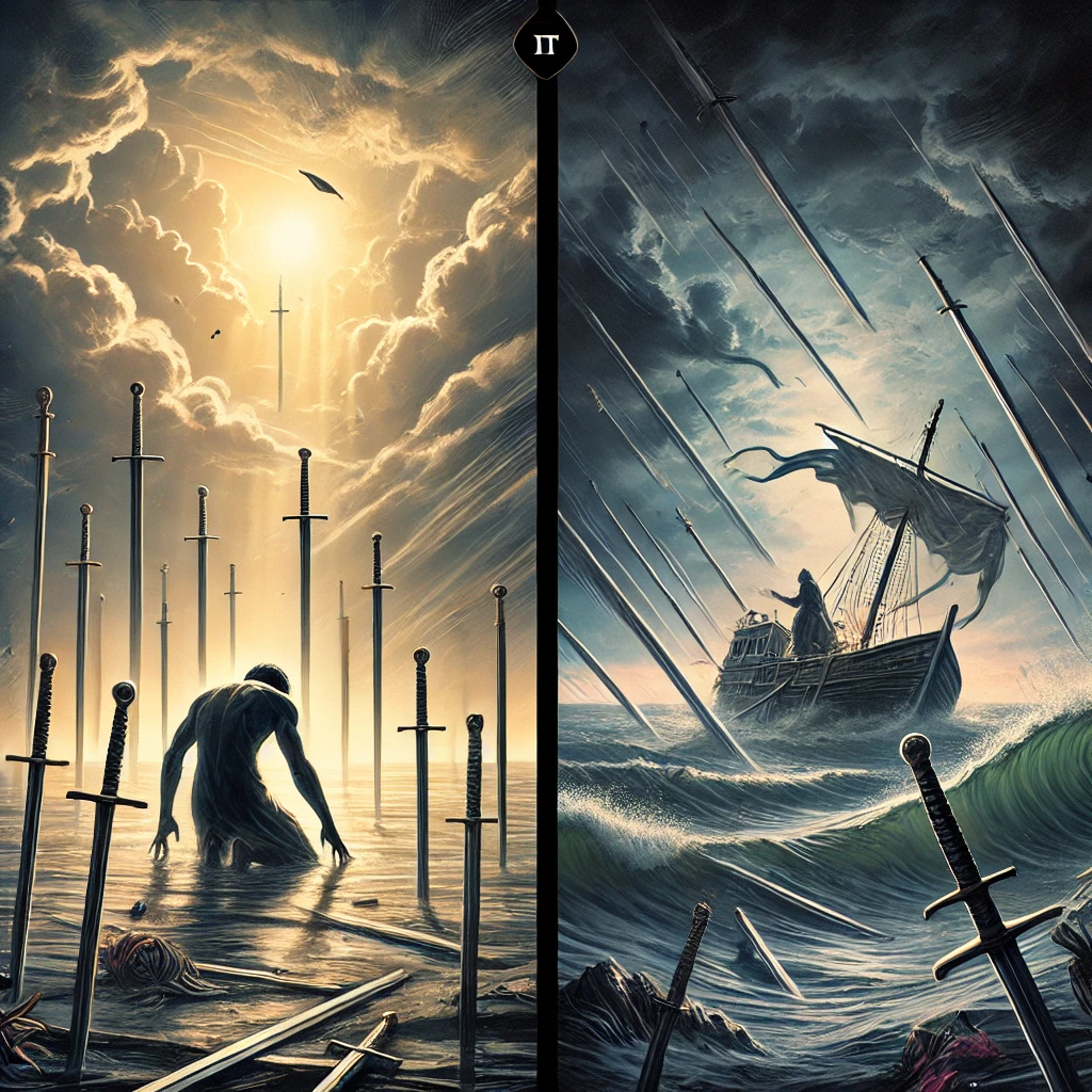 Ten of Swords Reversed and Six of Swords Reversed
