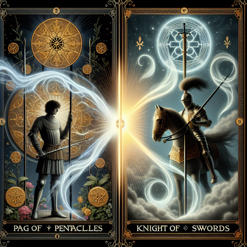 Page of Pentacles Reversed and Knight of Swords