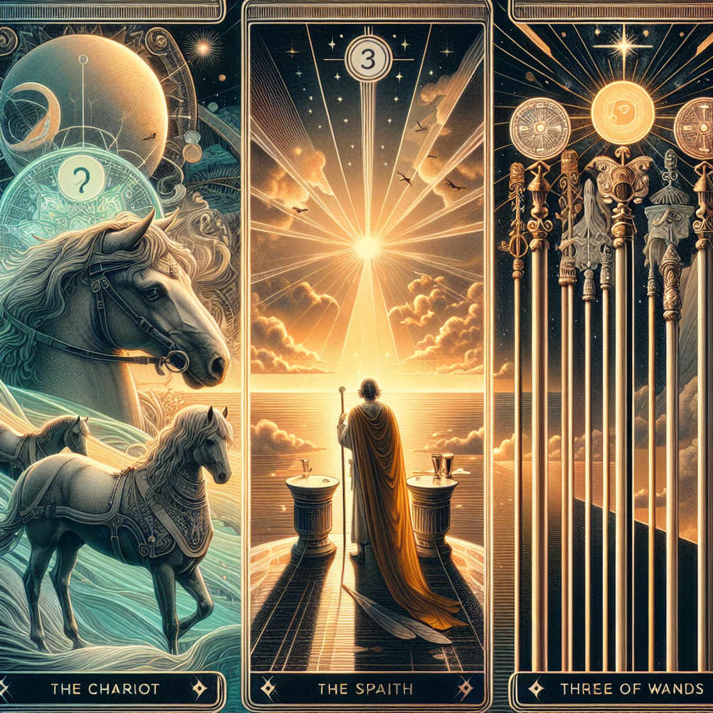 the chariot and three of wands