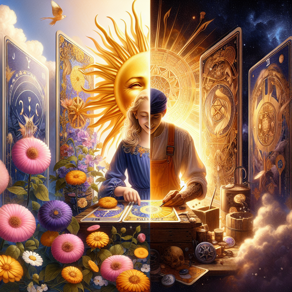 the sun and eight of pentacles