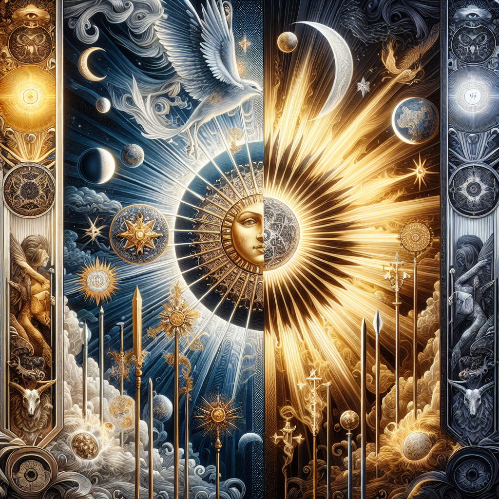 the sun and five of wands