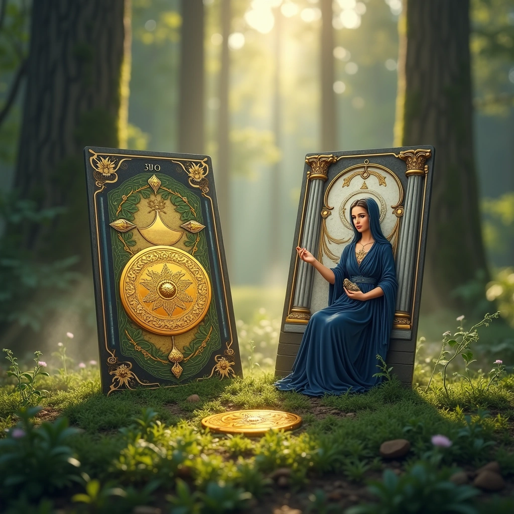 ace of pentacles and the high priestess