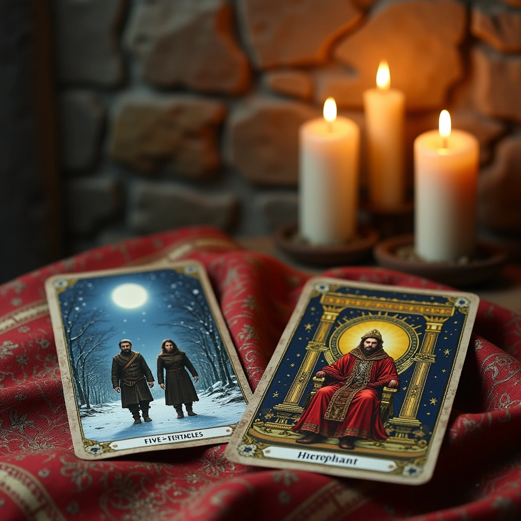 five of pentacles and the hierophant