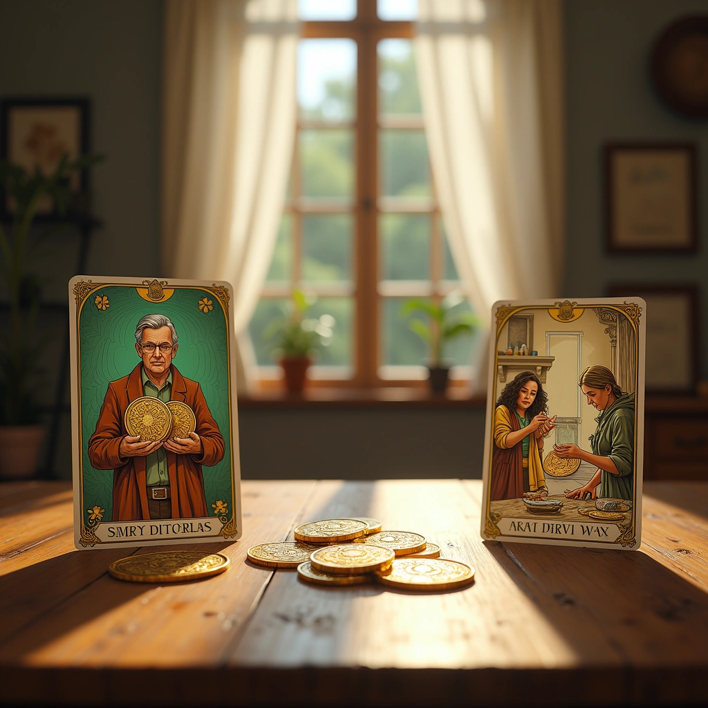 four of pentacles and three of pentacles