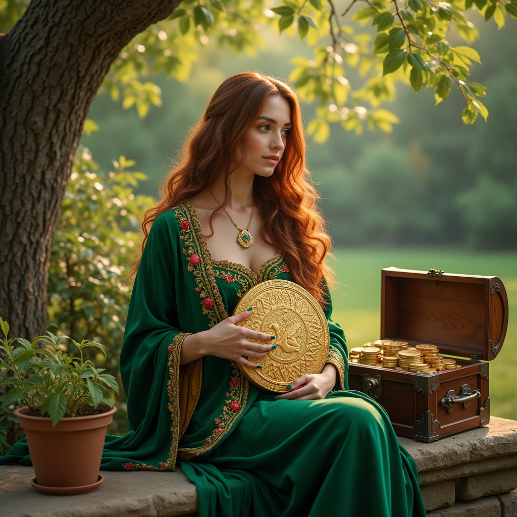 queen of pentacles and four of pentacles