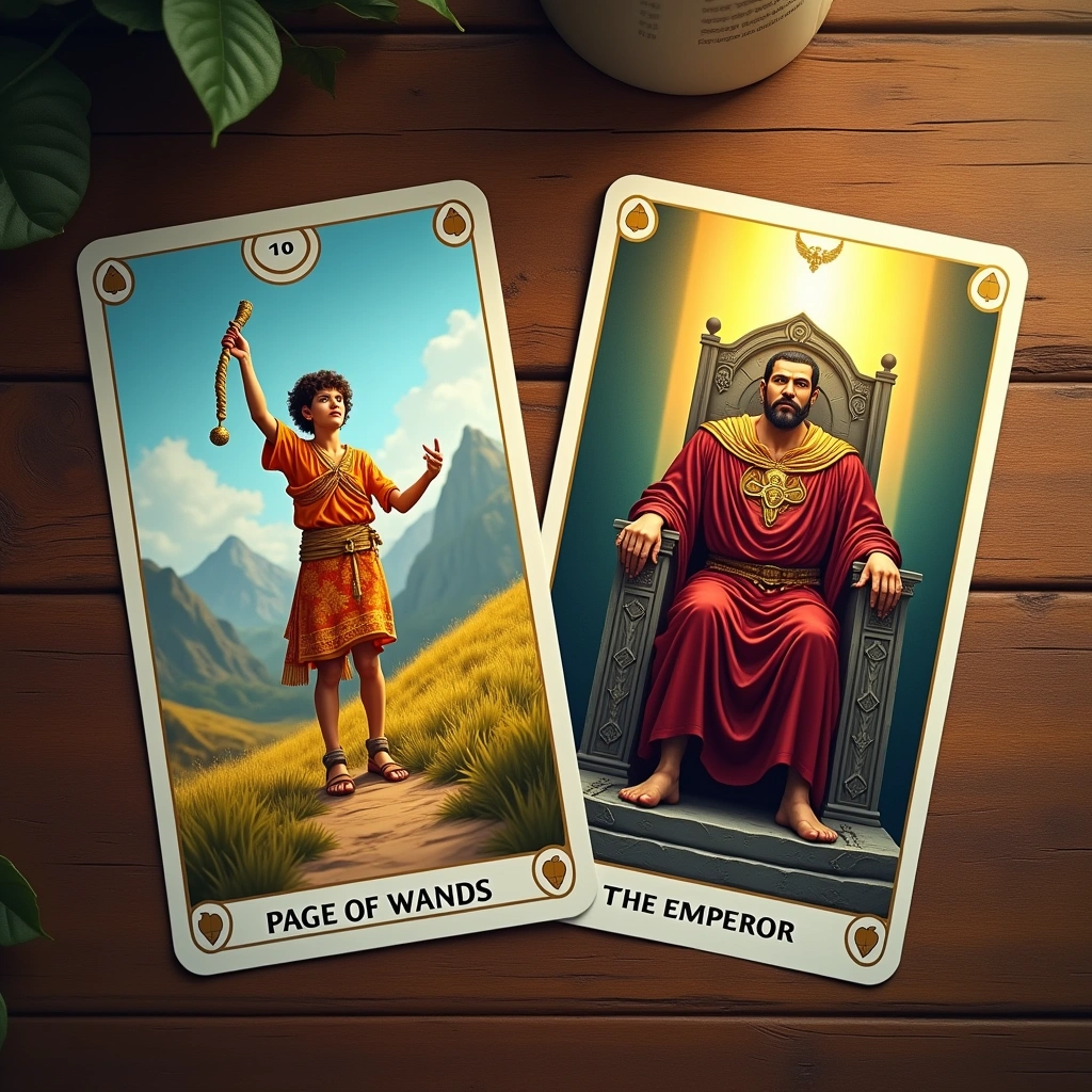 page of wands and the emperor