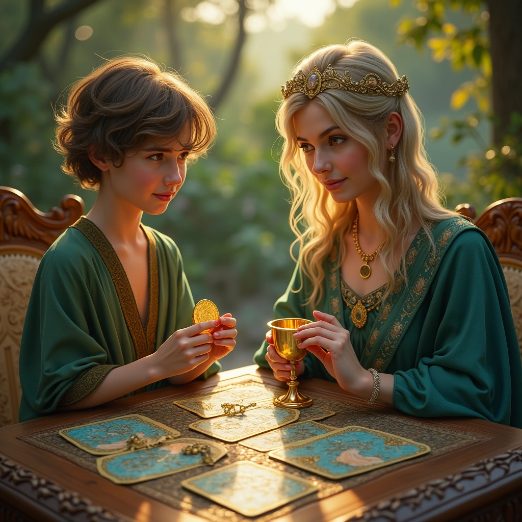 page of pentacles and queen of cups