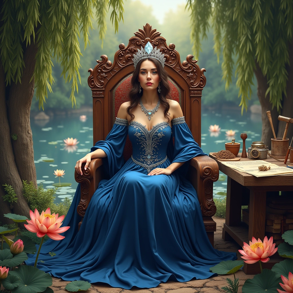 queen of cups and eight of pentacles