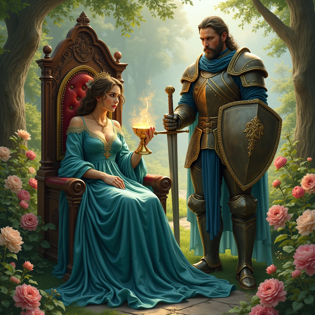 queen of cups and knight of pentacles