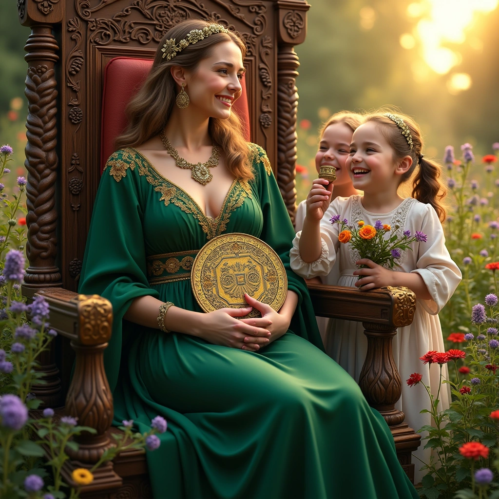 queen of pentacles and six of cups
